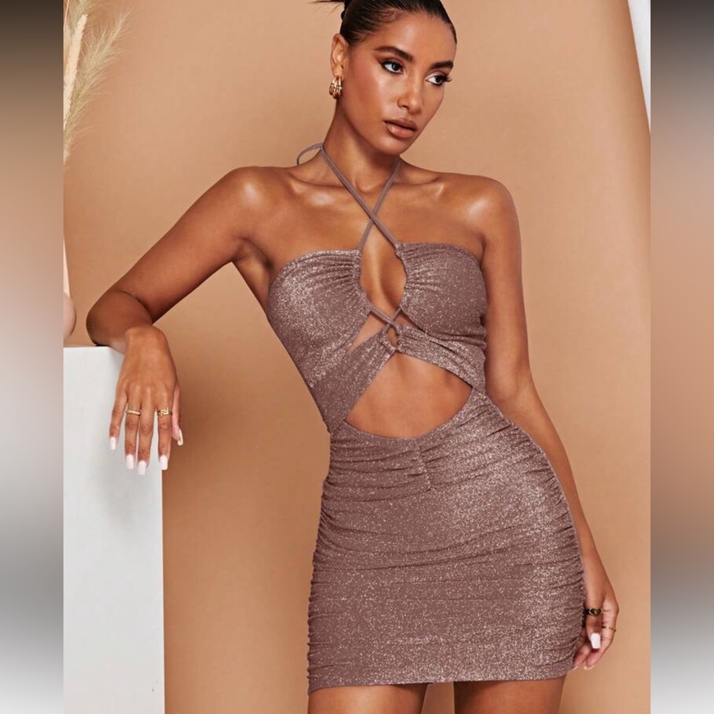 SHEIN Shimmering Mocha Halter Dress